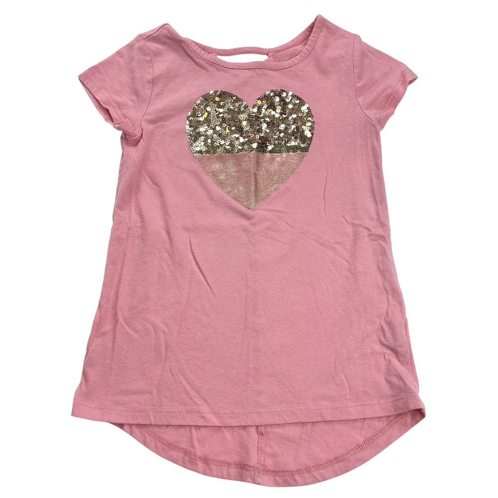 The Children's Place Pink Sequin Heart Top Kids Size S 5/6 Lattice Back High-Low